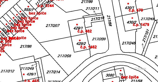 Sezimovo Ústí 1462 na parcele st. 429/2 v KÚ Sezimovo Ústí, Katastrální mapa