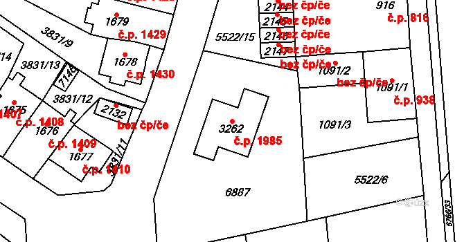Kraslice 1985 na parcele st. 3262 v KÚ Kraslice, Katastrální mapa
