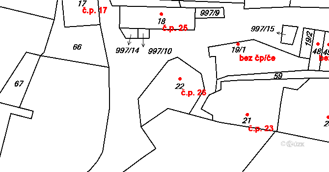 Louka 26, Jemnice na parcele st. 22 v KÚ Louka u Jemnice, Katastrální mapa