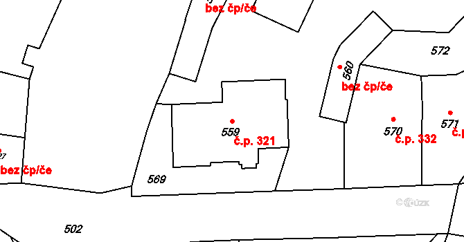 Horní Benešov 321 na parcele st. 559 v KÚ Horní Benešov, Katastrální mapa
