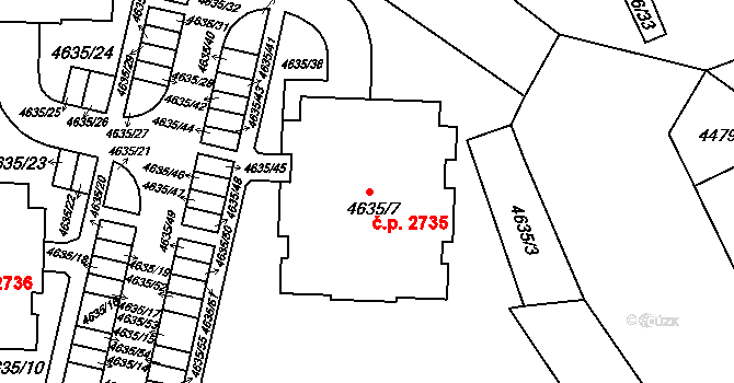 Východní Předměstí 2735, Plzeň na parcele st. 4635/7 v KÚ Plzeň, Katastrální mapa