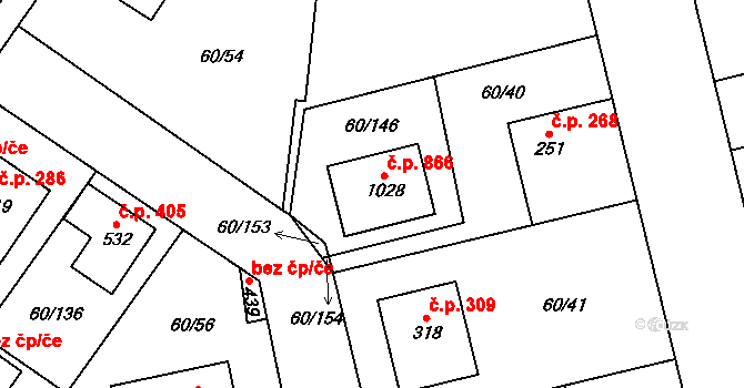 Hovorčovice 866 na parcele st. 1028 v KÚ Hovorčovice, Katastrální mapa