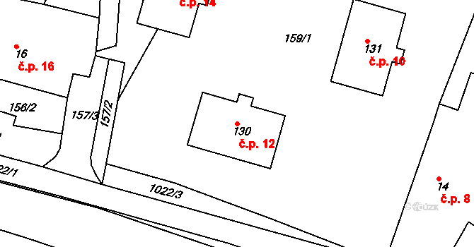 Hošťálkovy 12 na parcele st. 130 v KÚ Hošťálkovy, Katastrální mapa