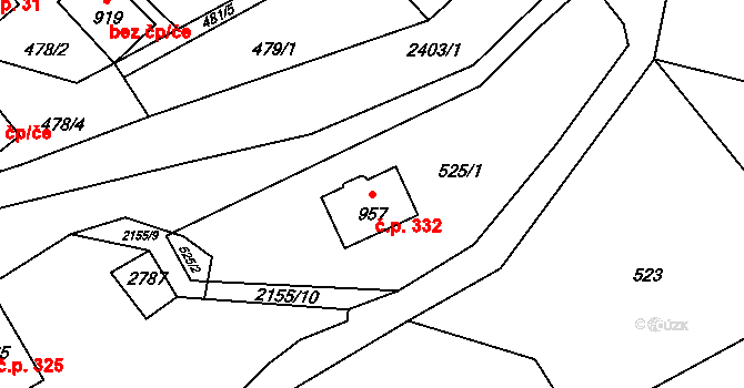 Skalice u České Lípy 332 na parcele st. 957 v KÚ Skalice u České Lípy, Katastrální mapa