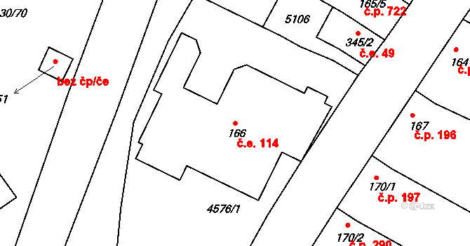 Boršice 114 na parcele st. 166 v KÚ Boršice u Buchlovic, Katastrální mapa