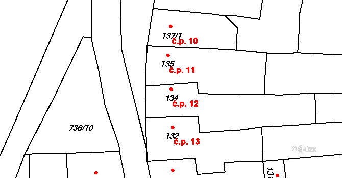Sedlec 12, Sedlec-Prčice na parcele st. 134 v KÚ Sedlec u Votic, Katastrální mapa