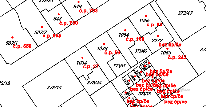Přívoz 59, Ostrava na parcele st. 1038 v KÚ Přívoz, Katastrální mapa