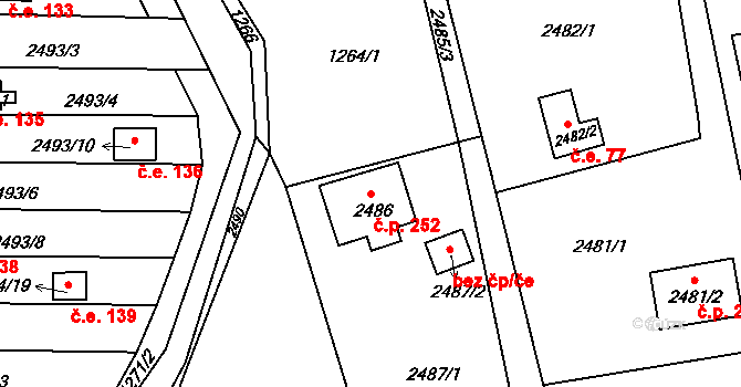 Nové Město na Moravě 252 na parcele st. 2486 v KÚ Nové Město na Moravě, Katastrální mapa