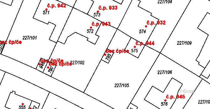 Kladno 38593092 na parcele st. 785 v KÚ Hnidousy, Katastrální mapa