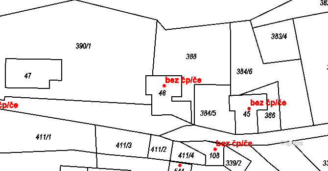 Bystřička 45634092 na parcele st. 46 v KÚ Bystřička II, Katastrální mapa