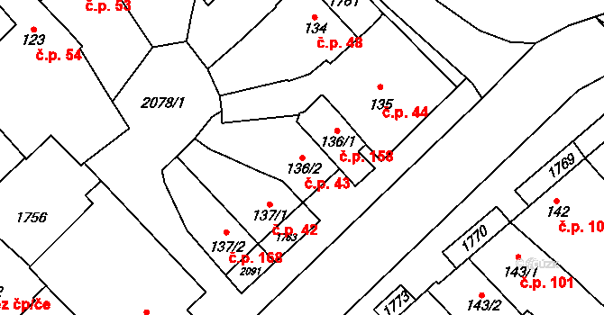 Hostěrádky-Rešov 43 na parcele st. 136/2 v KÚ Hostěrádky, Katastrální mapa