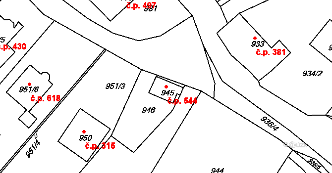 Buchlovice 544 na parcele st. 945 v KÚ Buchlovice, Katastrální mapa