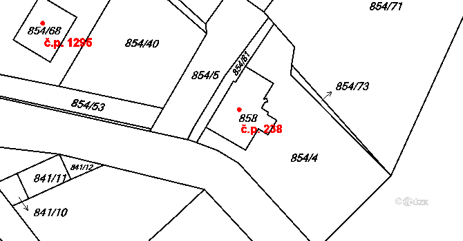 Jeseník 238 na parcele st. 858 v KÚ Jeseník, Katastrální mapa