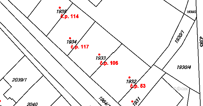 Veselí nad Lužnicí II 106, Veselí nad Lužnicí na parcele st. 1933 v KÚ Veselí nad Lužnicí, Katastrální mapa