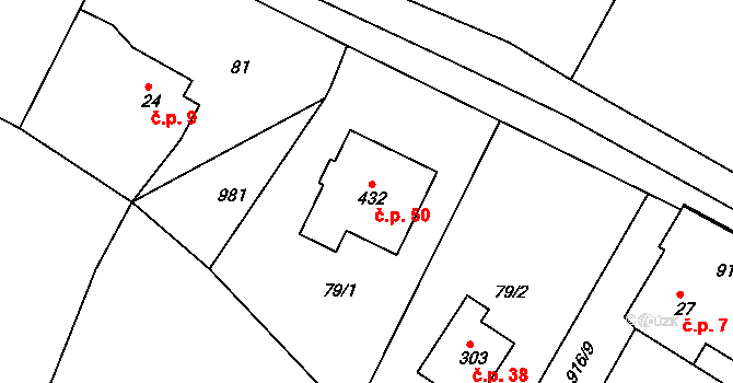 Kocanda 50, Kamenný Újezd na parcele st. 432 v KÚ Kamenný Újezd u Rokycan, Katastrální mapa