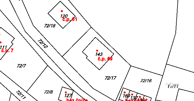 Míčov 69, Míčov-Sušice na parcele st. 143 v KÚ Míčov, Katastrální mapa