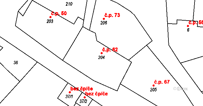 Slavětín nad Metují 62 na parcele st. 204 v KÚ Slavětín nad Metují, Katastrální mapa