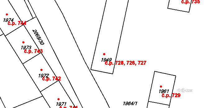 Štramberk 726,727,728 na parcele st. 1949 v KÚ Štramberk, Katastrální mapa