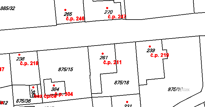 Lhenice 211 na parcele st. 261 v KÚ Lhenice, Katastrální mapa