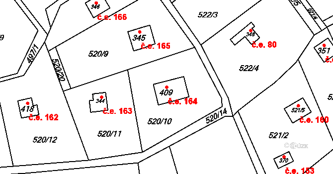 Hvozdnice 164 na parcele st. 409 v KÚ Hvozdnice, Katastrální mapa