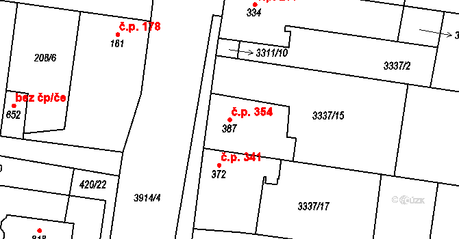 Řevničov 354 na parcele st. 387 v KÚ Řevničov, Katastrální mapa