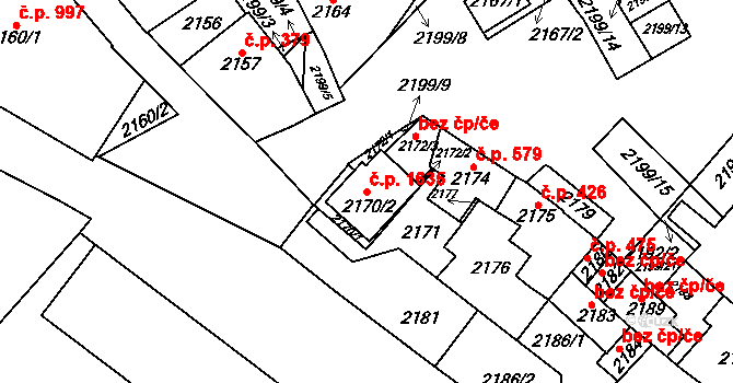 Pohořelice 1635 na parcele st. 2170/2 v KÚ Pohořelice nad Jihlavou, Katastrální mapa