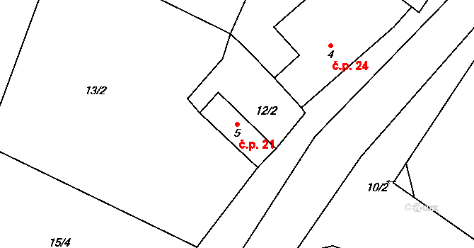 Milčeves 21, Žatec na parcele st. 5 v KÚ Milčeves, Katastrální mapa