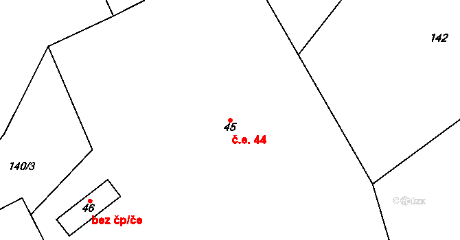 Broumova Lhota 44, Krásná Hora na parcele st. 45 v KÚ Broumova Lhota, Katastrální mapa