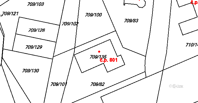 Poříčí 801, Boršov nad Vltavou na parcele st. 709/135 v KÚ Boršov nad Vltavou, Katastrální mapa