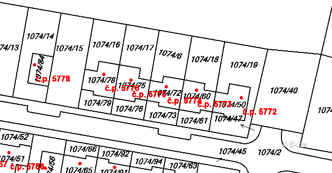Jihlava 5774 na parcele st. 1074/72 v KÚ Jihlava, Katastrální mapa