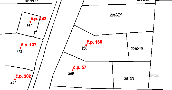 Morkůvky 165 na parcele st. 280 v KÚ Morkůvky, Katastrální mapa