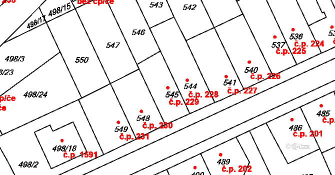 Holešov 229 na parcele st. 545 v KÚ Holešov, Katastrální mapa
