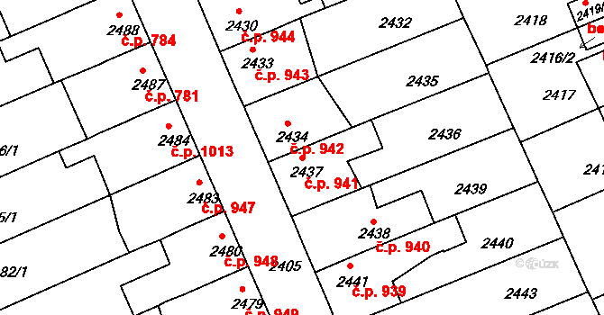 Holešov 941 na parcele st. 2437 v KÚ Holešov, Katastrální mapa