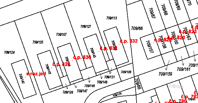 Poříčí 831, Boršov nad Vltavou na parcele st. 709/145 v KÚ Boršov nad Vltavou, Katastrální mapa