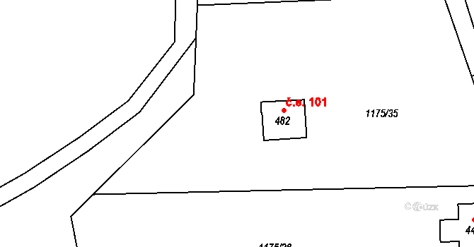 Vranov nad Dyjí 101 na parcele st. 482 v KÚ Vranov nad Dyjí, Katastrální mapa