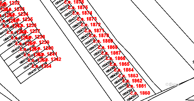 Teplické Předměstí 1868, Bílina na parcele st. 1664/311 v KÚ Bílina, Katastrální mapa