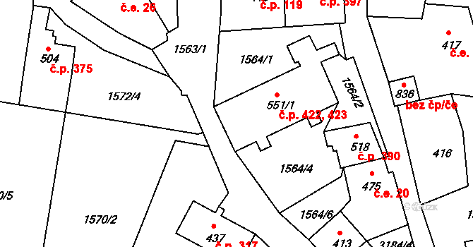 Bečov nad Teplou 422,423 na parcele st. 551/1 v KÚ Bečov nad Teplou, Katastrální mapa