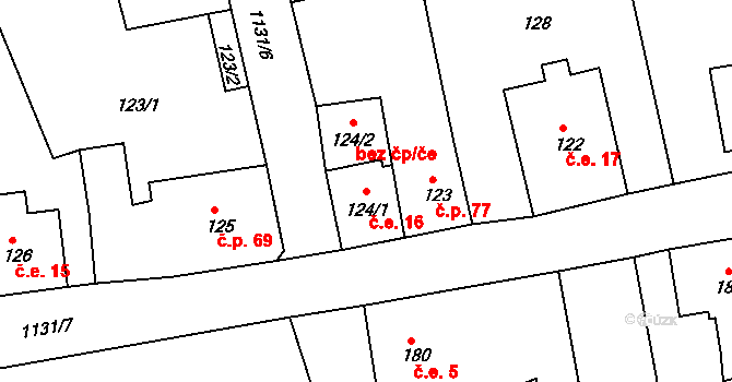 Horní Blatná 16 na parcele st. 124/1 v KÚ Horní Blatná, Katastrální mapa