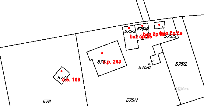 Proseč nad Nisou 283, Jablonec nad Nisou na parcele st. 576 v KÚ Proseč nad Nisou, Katastrální mapa