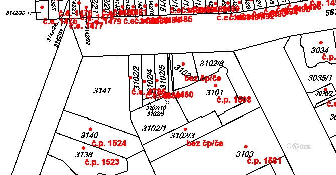 Jihlava 4460 na parcele st. 3102/5 v KÚ Jihlava, Katastrální mapa