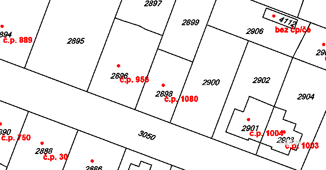Čelákovice 1080 na parcele st. 2898 v KÚ Čelákovice, Katastrální mapa