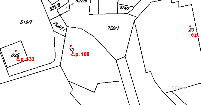 Skalsko 105, Pohoří na parcele st. 30 v KÚ Pohoří u Prahy, Katastrální mapa
