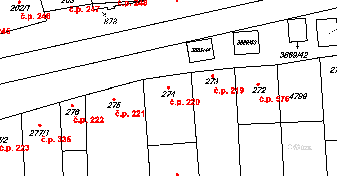 Lipov 220 na parcele st. 274 v KÚ Lipov, Katastrální mapa