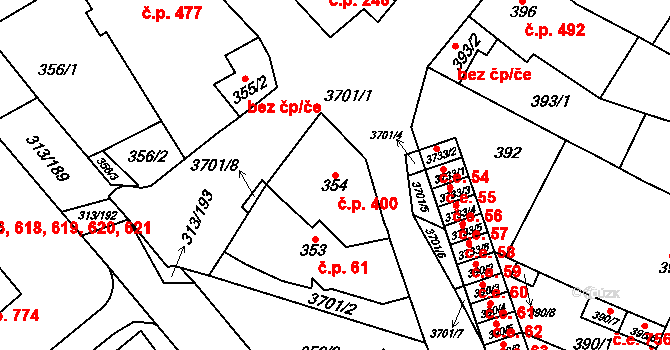 Vyškov-Předměstí 400, Vyškov na parcele st. 354 v KÚ Vyškov, Katastrální mapa