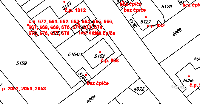 Kročehlavy 968, Kladno na parcele st. 5152 v KÚ Kročehlavy, Katastrální mapa