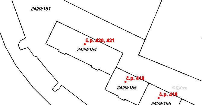 Dačice V 420,421, Dačice na parcele st. 2429/154 v KÚ Dačice, Katastrální mapa