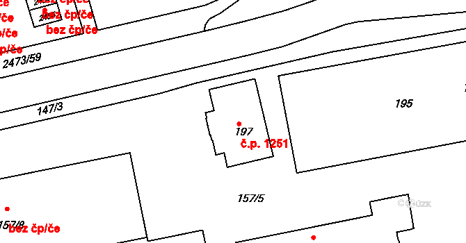 Tachov 1251 na parcele st. 197 v KÚ Tachov, Katastrální mapa