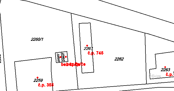 Předměstí 745, Moravská Třebová na parcele st. 2261 v KÚ Moravská Třebová, Katastrální mapa