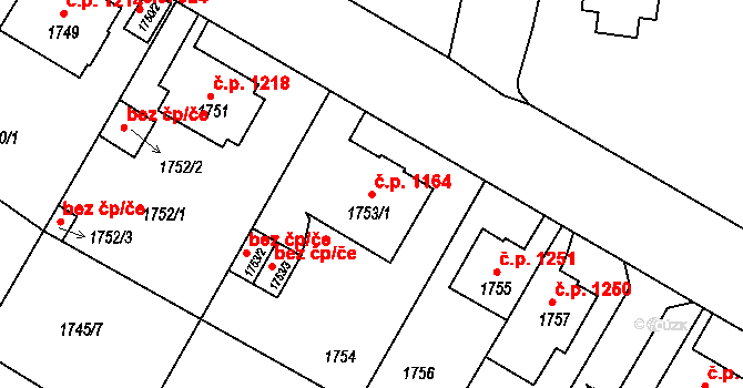 Děčín VI-Letná 1164, Děčín na parcele st. 1753/1 v KÚ Podmokly, Katastrální mapa