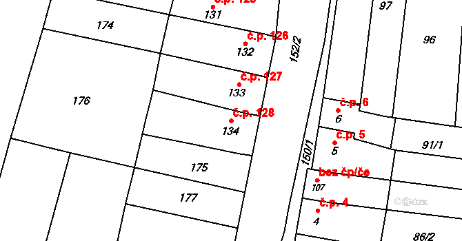 Lípy 128, Slatinice na parcele st. 134 v KÚ Lípy, Katastrální mapa